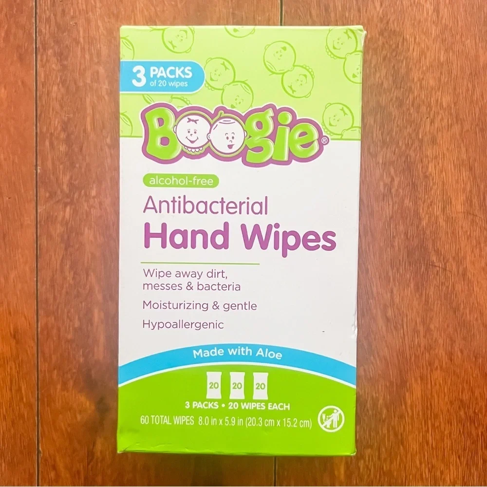 Boogie Antibacterial Hand Wipes, 3 Packs (20 Wipes Each)